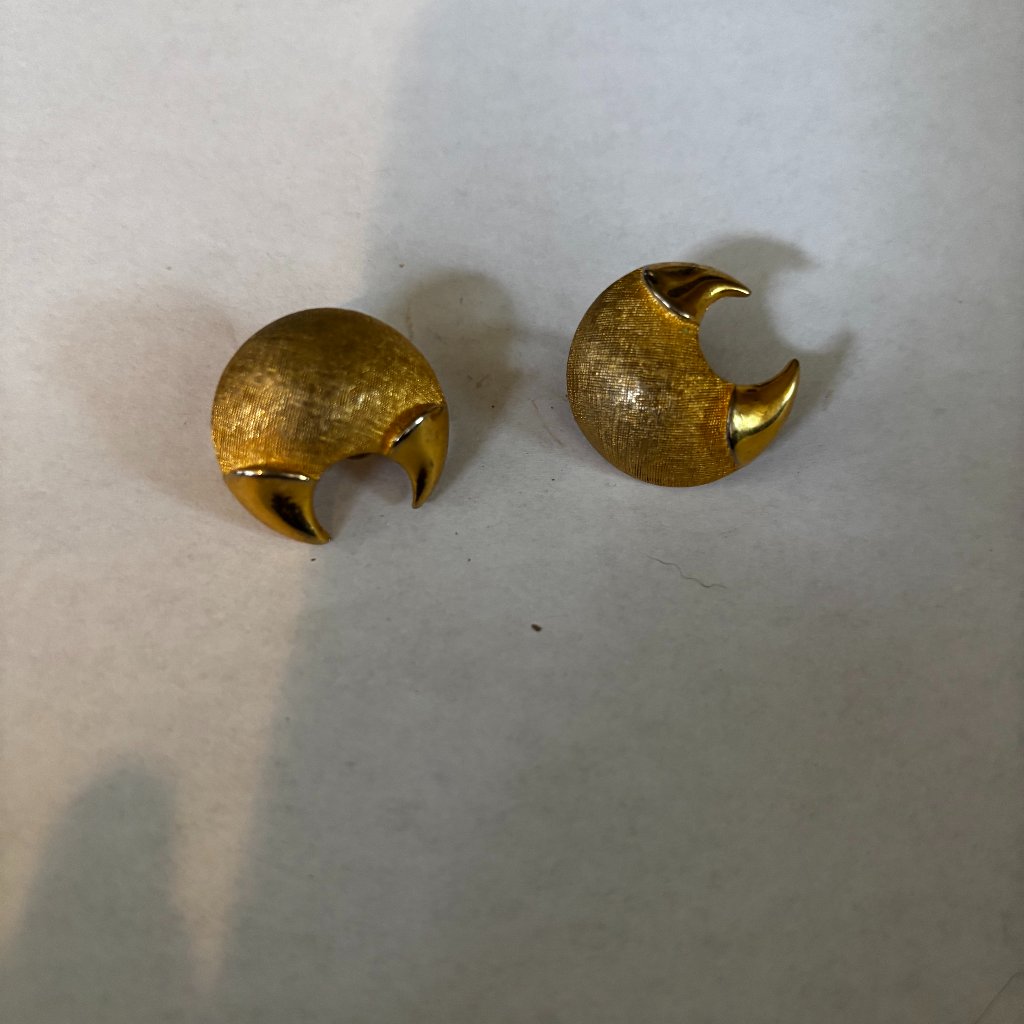 Puccini Clip Earrings Brushed Gold Tone Moon Shape